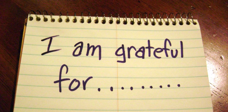 A gratitude journal with the words "I am grateful for..." written at the top of the page