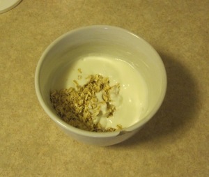 Dry oats in a bowl with yogurt