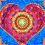Painting of a heart with bright orange and red colours signifying opening your heart to the world