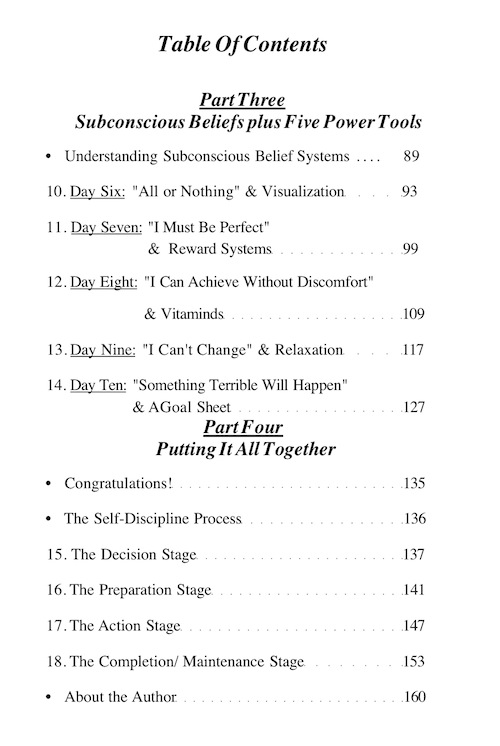 Self Discipline in 10 Days Table of Contents page 2