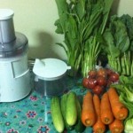 Vegetables for juicing and a Jack Lalanne Power Juicer Express