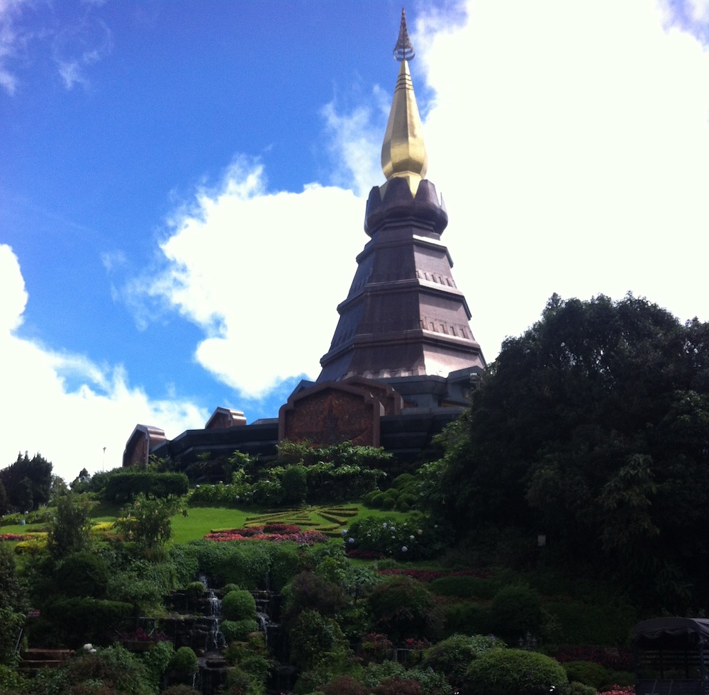 Buddhist temple on top of mountain in Doi Inthanon national park in Thailand