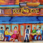 A painting of a Second Cup cafe