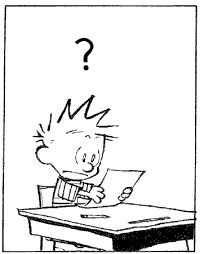 Calvin from Calvin and Hobbes reading and being confused
