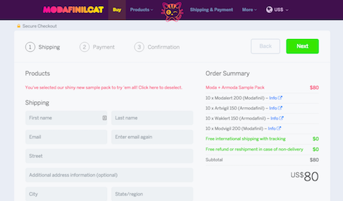 ModafinilCat Review Shipping Information