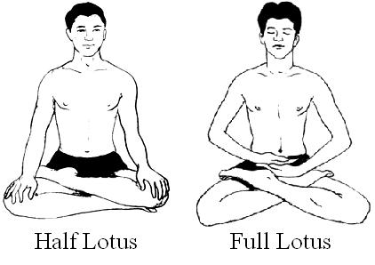 Half lotus and full lotus seated positions