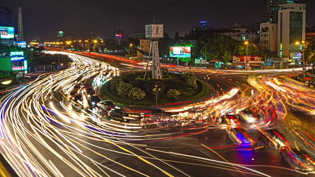 Long exposure image of traffic to demonstrate the experience of time on modafinil
