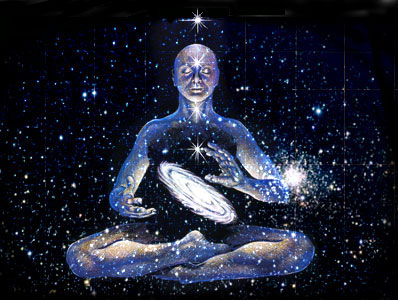Brahman the creator of the universe in Hinduism with the galaxy in his hands