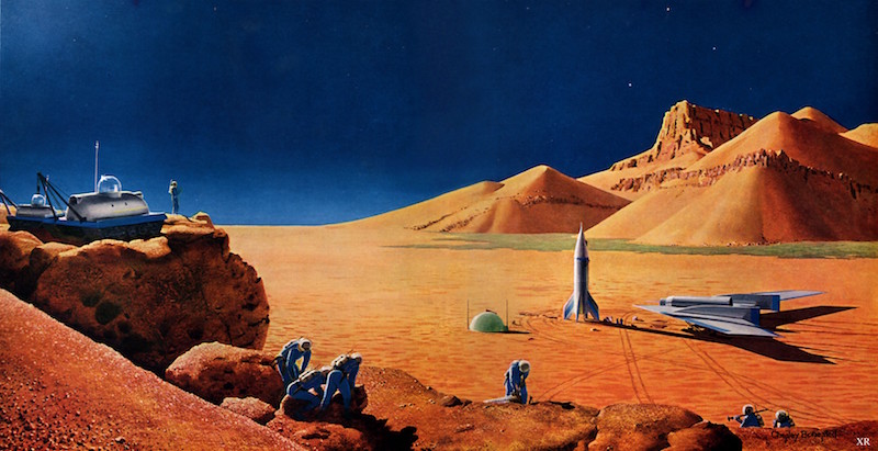 Artists depiction of humans on Mars in the future