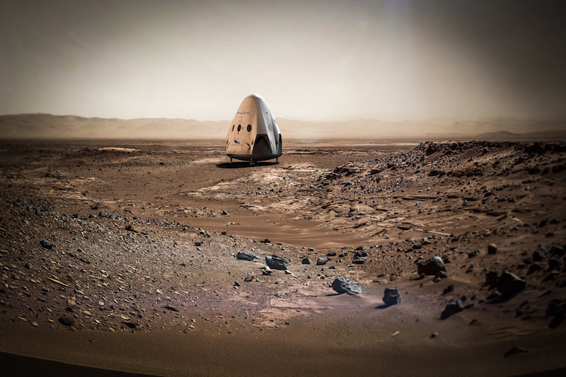 Mockup image of the SpaceX Dragon capsule on Mars