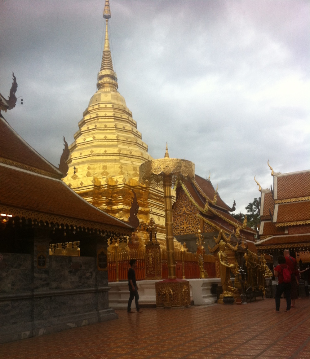 Golden pagoda at Doi Suthep Buddhist temple in Chiang Mai, Thailand