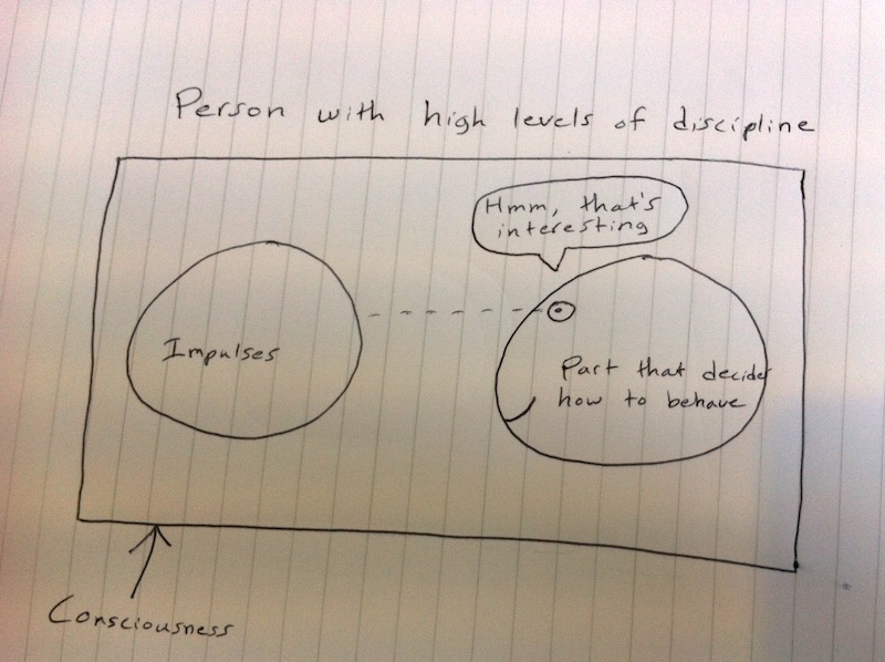 Drawing of a mental model for the mind of a person with high levels of discipline