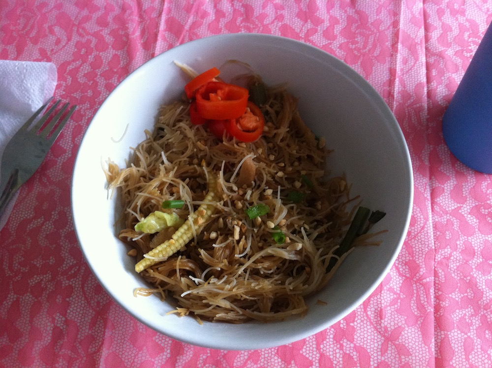 A bowl of noodles for breakfast at Doi Suthep Buddhist temple in Chiang Mai, Thailand