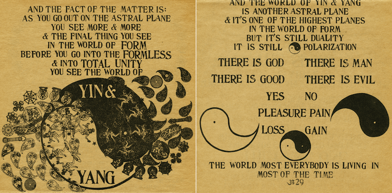 Pages 114 and 115 from Be Here Now by Ram Dass describing duality and nonduality with Yin and Yang