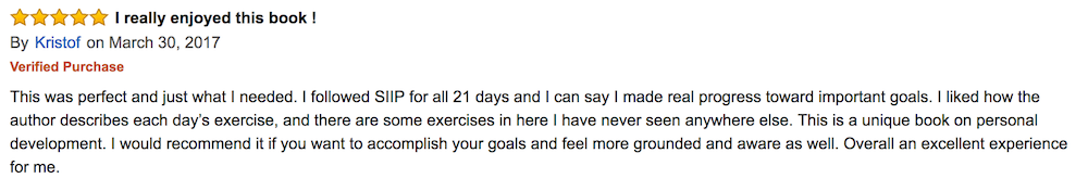 Customer review for Self Improvement in Practice on Amazon