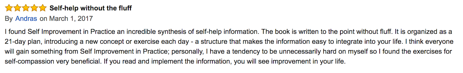Amazon customer review for Self Improvement in Practice